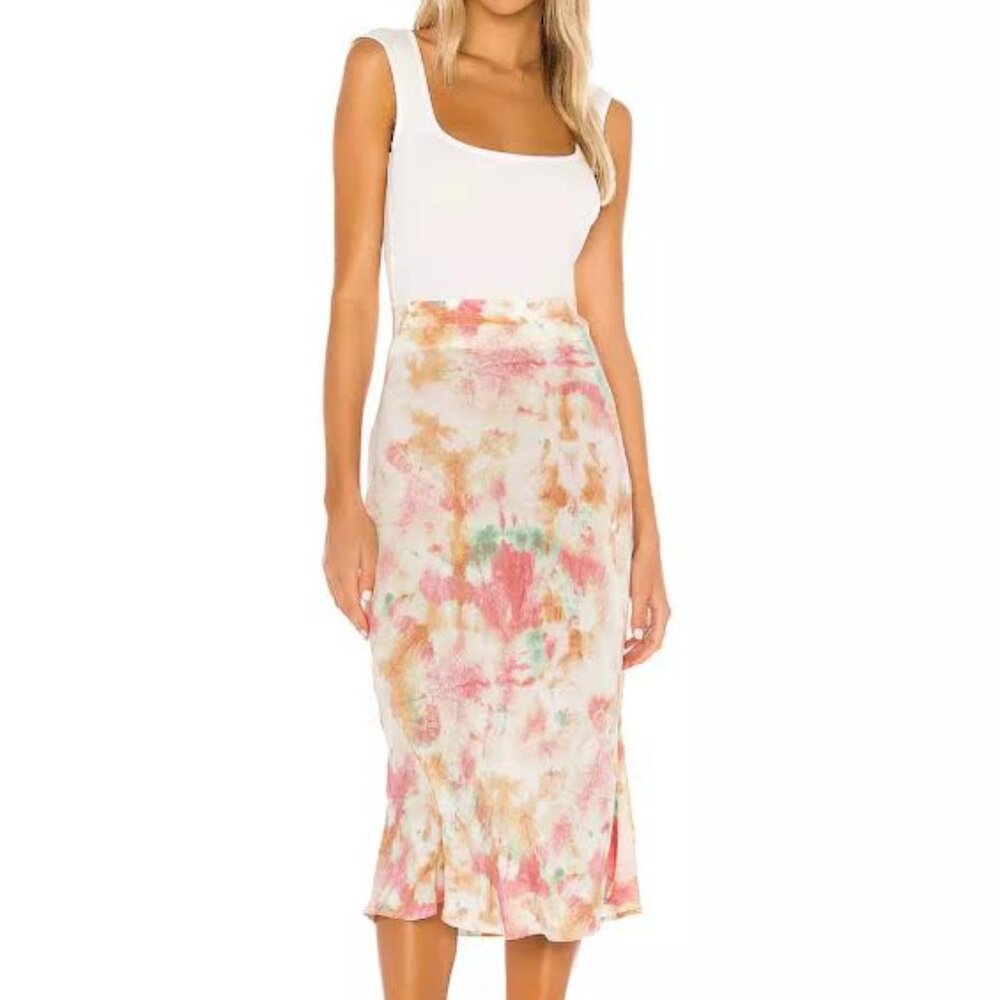 AUGUSTE The Label Lumi Keepsake Midi Slip Skirt Pastel Multicolor Tie Dye